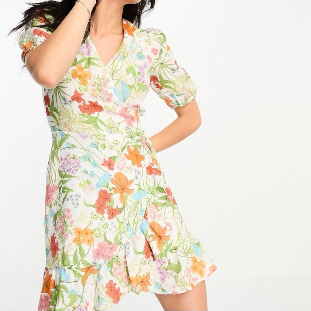 & Other Stories Floral Linen Wrap Dress | White Multi | Women’s Size 8 | NWT